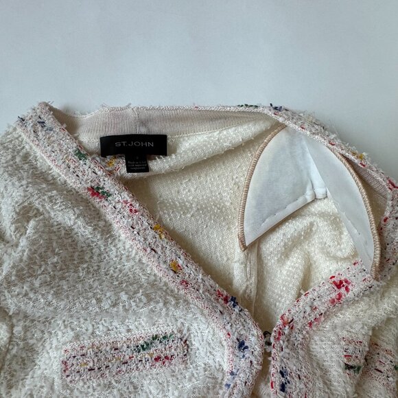 St John Womens 12 Flagged Textural Knit Jacket Blazer Cream Multicolor Trim - Picture 4 of 7